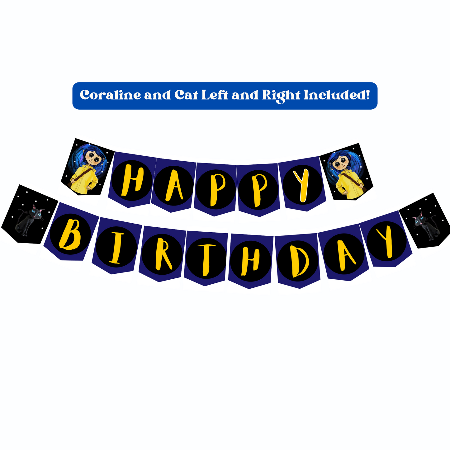 Coraline Happy Birthday Banner Editable, Coraline Bunting, Coraline Jones Party Decor, Happy Birthday Banner Printable