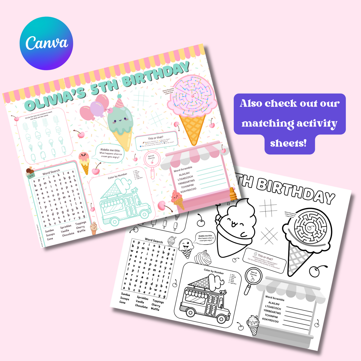 Ice Cream Birthday Invitation, Editable Summer Birthday Sweet Invite, Here's the Scoop Cone Printable Digital Template, Instant Download
