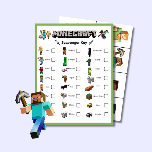 Minecraft Scavenger Hunt Game, Minecraft Friends Birthday Party Parody Printable
