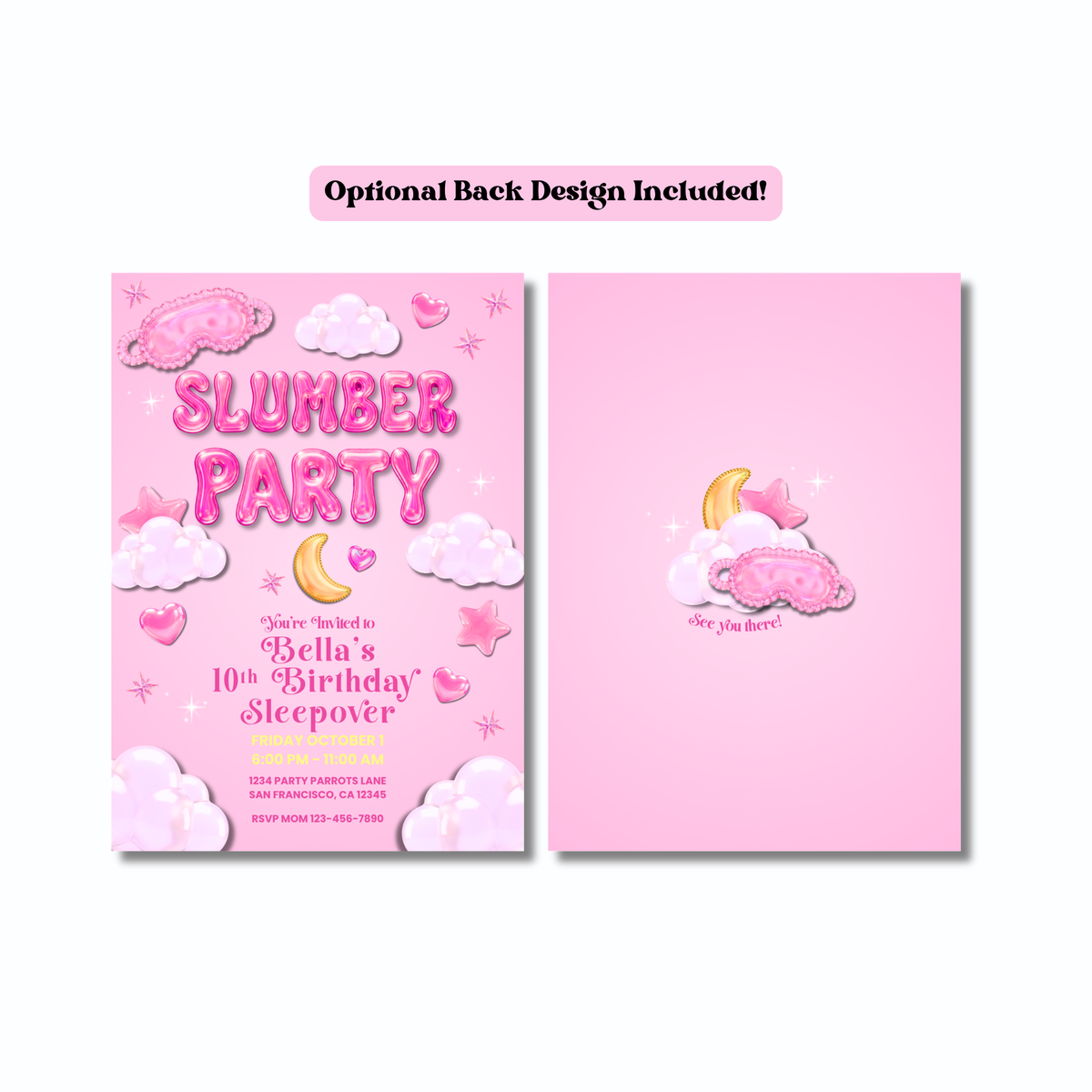 Slumber Party Glass Jelly Bubble Letters Sleepover Birthday Invitation | Editable Canva Template (Copy)