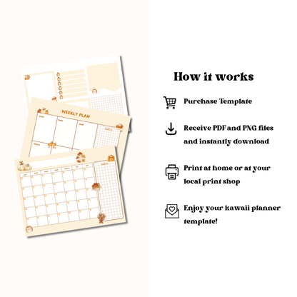 Pumpkin Season Digital Planner Set | Undated Calendar, Weekly Planner & Memo Notes