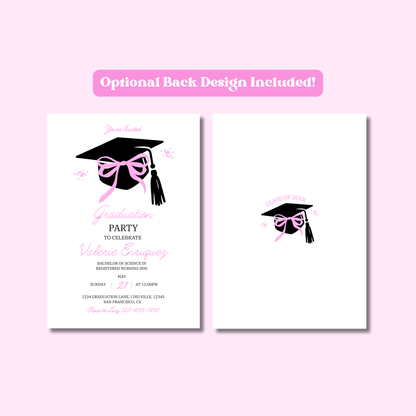 Pink Coquette Graduation Invite 5x7 Instant Download