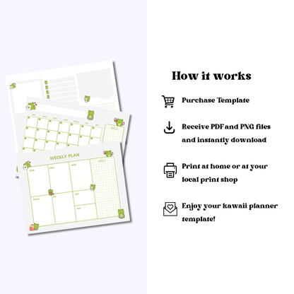 Cute Frog Planner Set: Monthly Calendar, Weekly Calendar, & Memo Notes | Printable | Instant Download