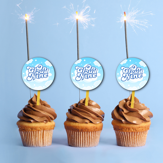 On Cloud 9 Cupcake Toppers: Blue Cloud 9th Birthday Cake Topper Template (Instant Download)