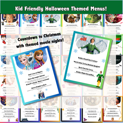 33 Christmas Dinner and a Movie Night Menus & Tickets, Holiday Movie Night Ideas for Family Movie Night, Kid Friendly Editable Menus