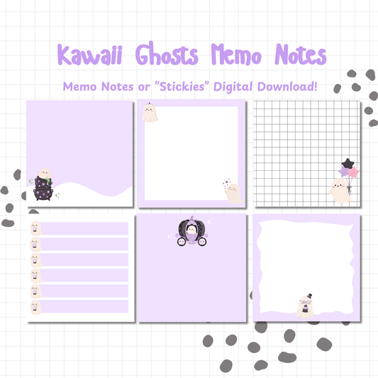 Kawaii Ghost Sticky Notes | Cute Digital & Printable Memo Notepad Sheet