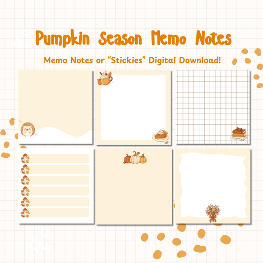 Pumpkin Season Memo Notes | 6 Cozy Fall Digital & Printable Sticky Notes