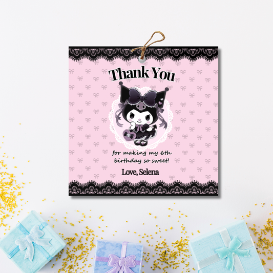 Kuromi Coquette Thank You Tags: Sanrio Birthday Favor Tags 3x3 (Instant Download)