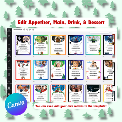 33 Christmas Dinner and a Movie Night Menus & Tickets, Holiday Movie Night Ideas for Family Movie Night, Kid Friendly Editable Menus