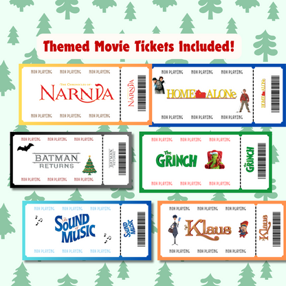 33 Christmas Dinner and a Movie Night Menus & Tickets, Holiday Movie Night Ideas for Family Movie Night, Kid Friendly Editable Menus
