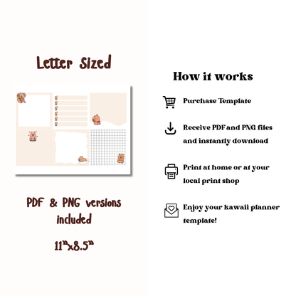 Kawaii Capybara Memo Notes | Printable | Instant Download