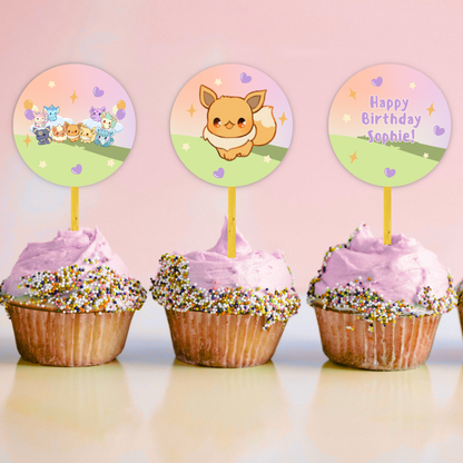 Eevee Cupcake Toppers: Pokemon Birthday Cake Topper Template (Instant Download)