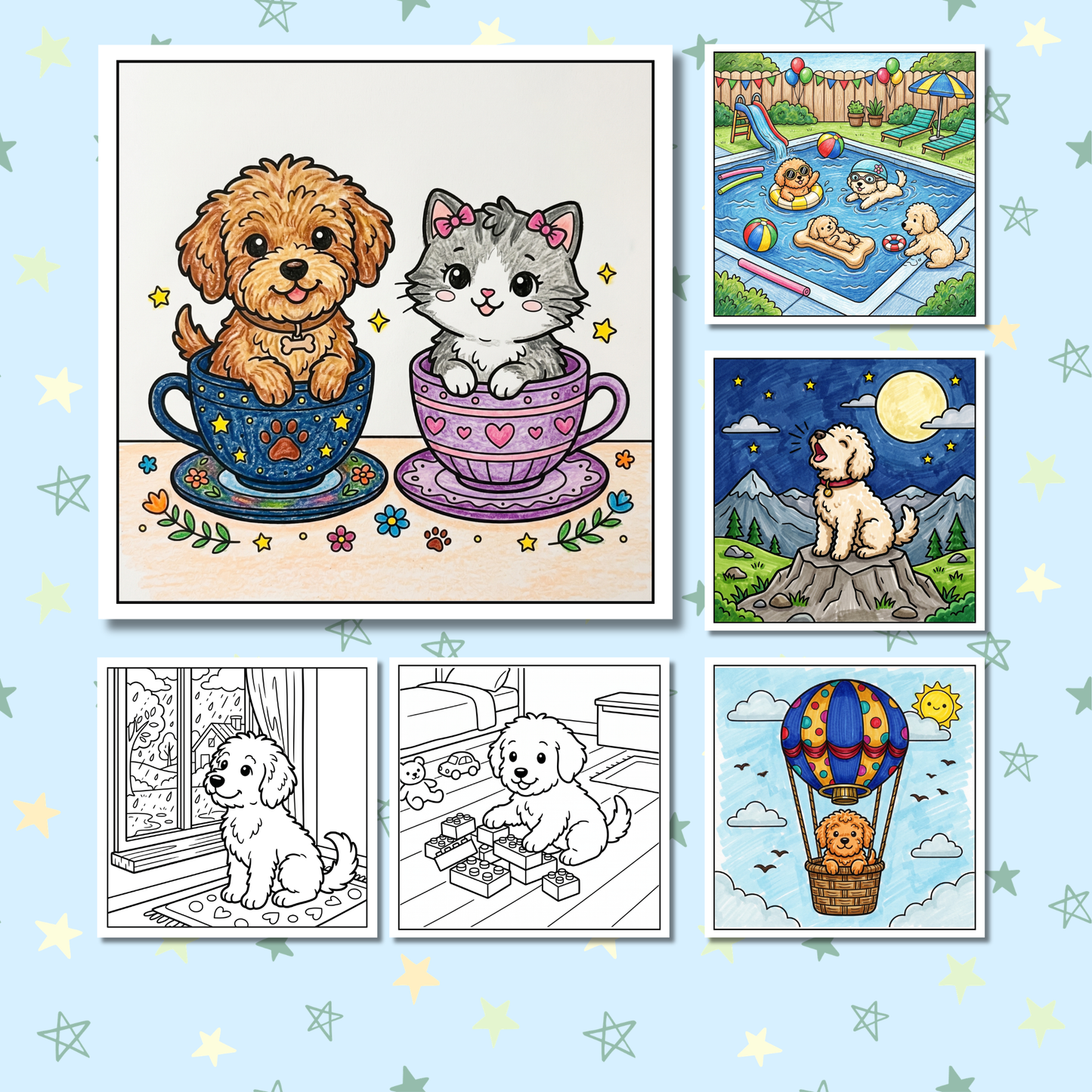 Kawaii Doodles: Cozy & Cute Golden Doodles & Puppies Coloring Book
