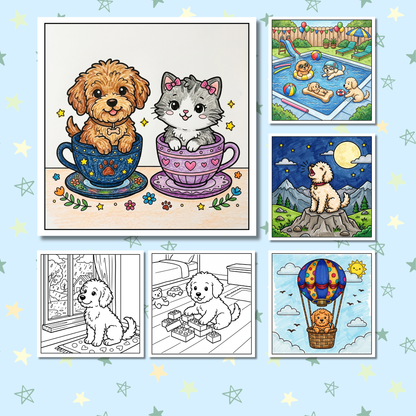 Kawaii Doodles: Cozy & Cute Golden Doodles & Puppies Coloring Book
