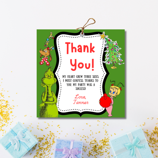 Grinchmas Thank You Tags: Christmas Favor Tags 3x3 (Instant Download)