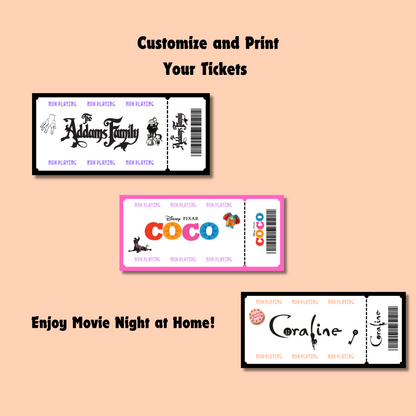 Halloween Dinner and a Movie Night Tickets, 30+ Halloween Movie Night Coupons for Family Movie Night, Kid Friendly Editable Tickets