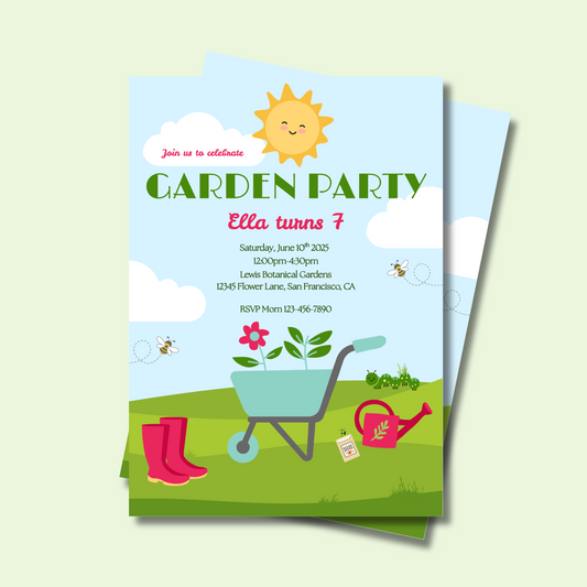 Garden Editable Invitation, Kids Garden Birthday Invite, Cute Garden Invite Digital Template, Instant download
