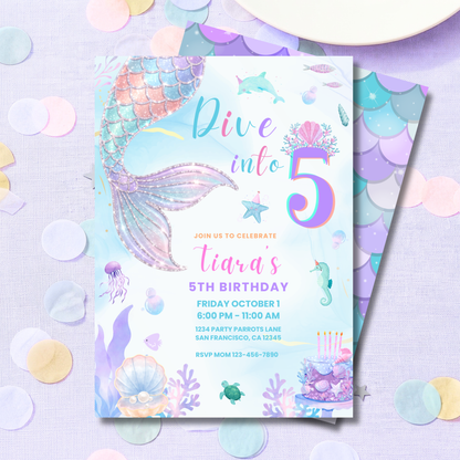 Mermaid Birthday Invitation | Editable Canva