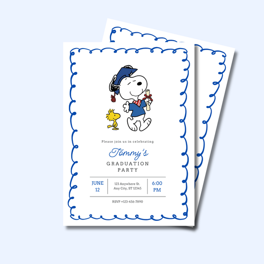 Snoopy Graduation Invite 5x7 Instant Download