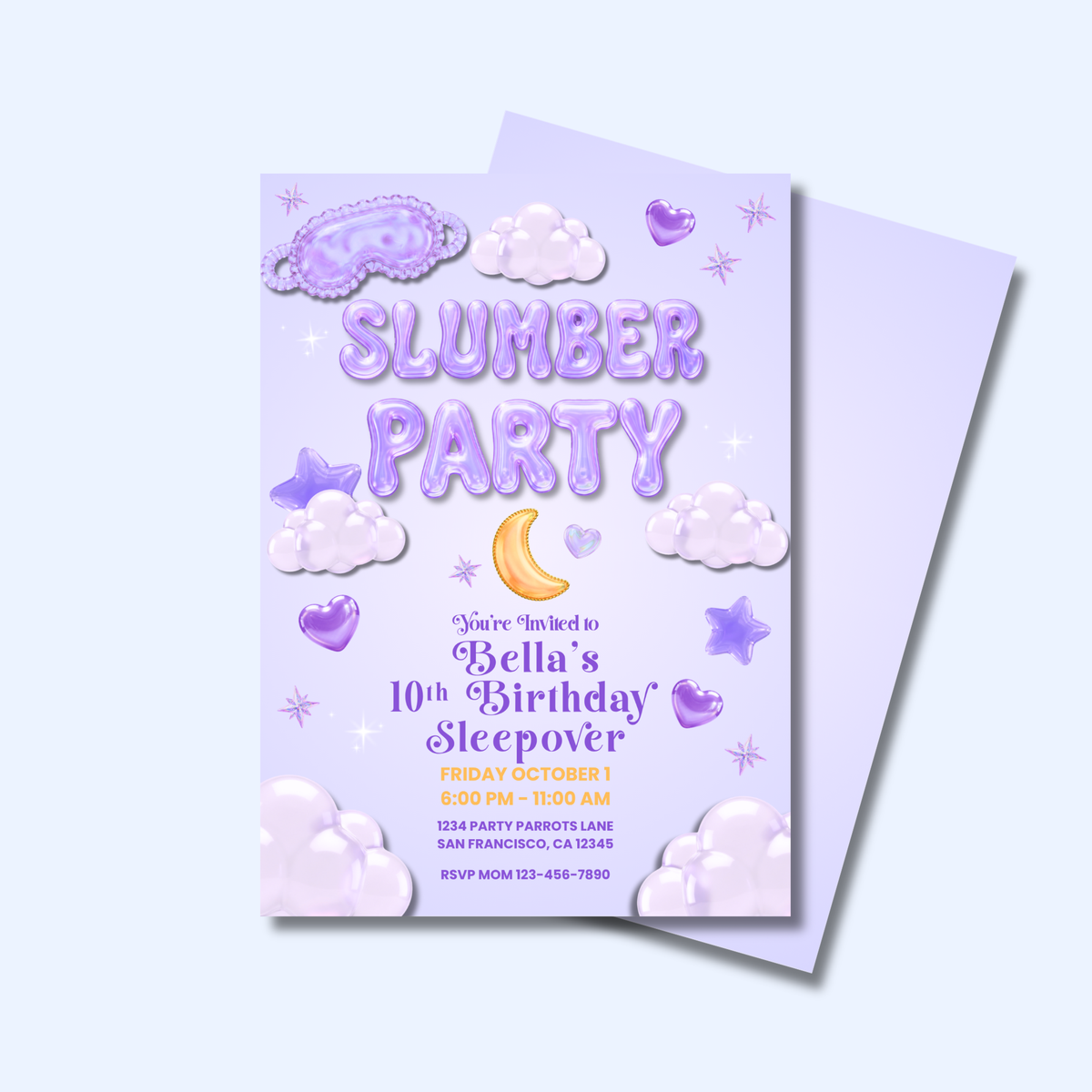 Slumber Party Glass Jelly Bubble Letters Sleepover Birthday Invitation | Editable Canva Template