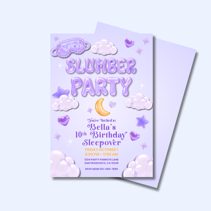 Slumber Party Glass Jelly Bubble Letters Sleepover Birthday Invitation | Editable Canva Template
