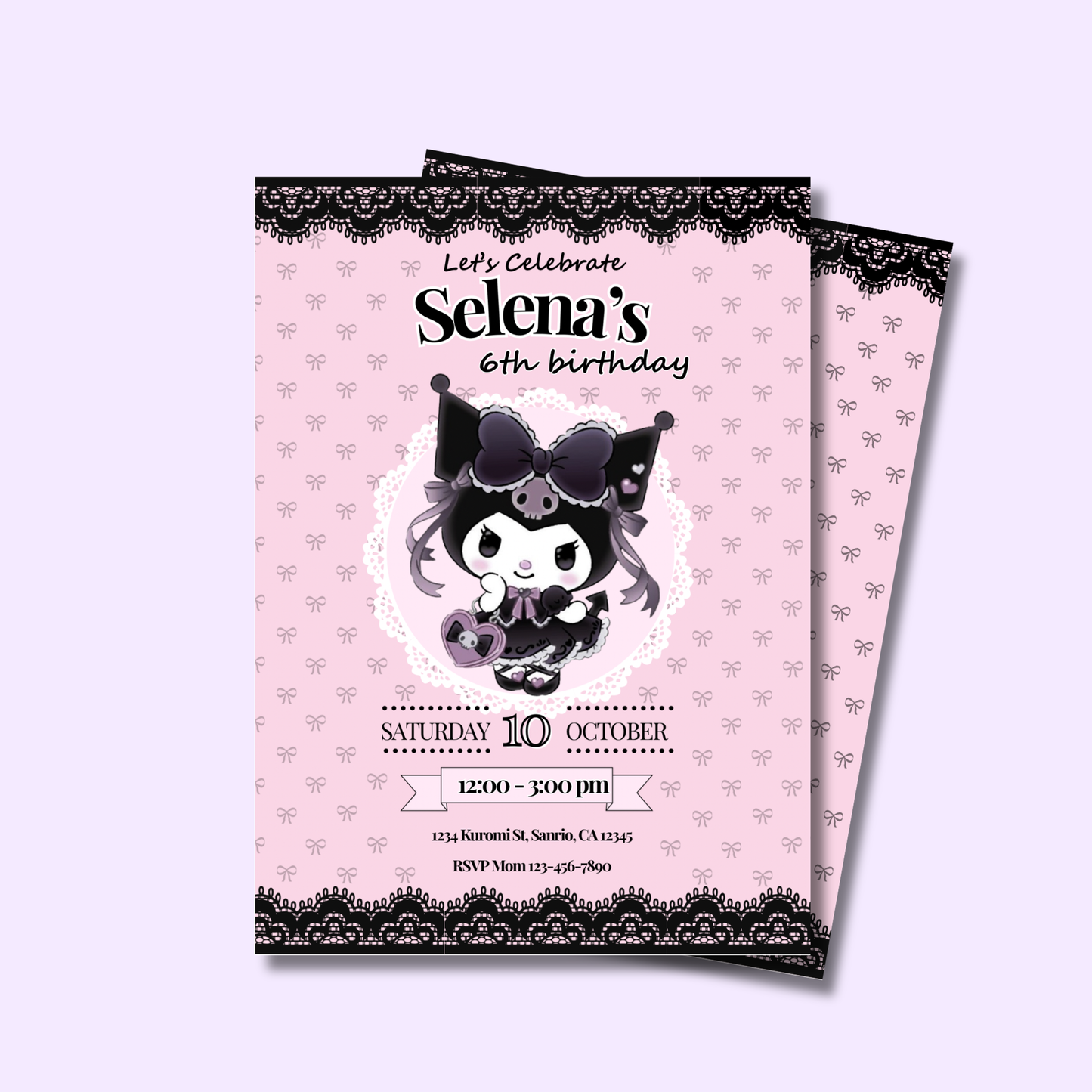 Kuromi Coquette Birthday Invite Editable, Printable Sanrio Invitation 5x7 Instant Download