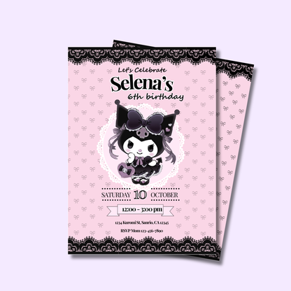 Kuromi Coquette Birthday Invite Editable, Printable Sanrio Invitation 5x7 Instant Download