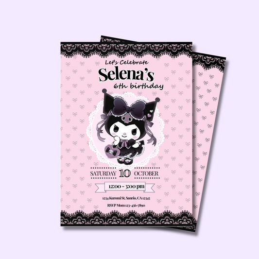 Kuromi Coquette Birthday Invite Editable, Printable Sanrio Invitation 5x7 Instant Download