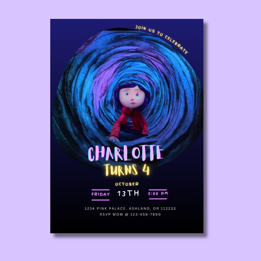 Coraline Birthday Invitation Editable, Coraline Jones Party Invitation, Spooky Coraline 5x7 Invite Printable