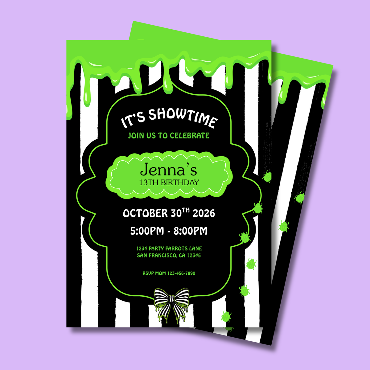 Beetle-Themed Halloween Birthday Invitation 🪲 | Spooky It’s Showtime Editable Party Invite