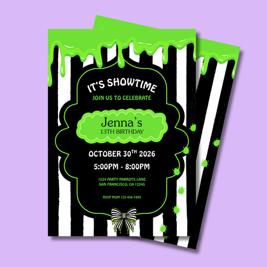Beetle-Themed Halloween Birthday Invitation 🪲 | Spooky It’s Showtime Editable Party Invite