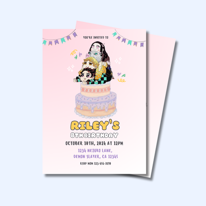 Chibi Demon Slayer: Editable 5x7 Birthday Invite (Digital Download)