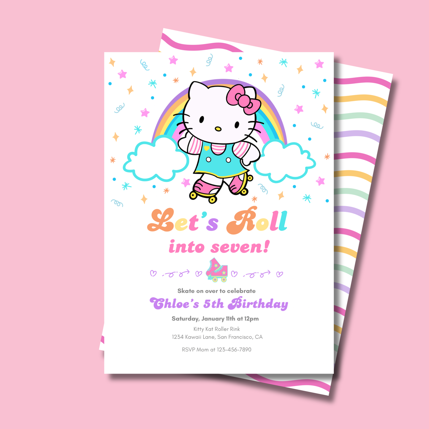 Hello Kitty Let's Roll Roller Skating Birthday Invite Editable | 5x7 | Instant Download