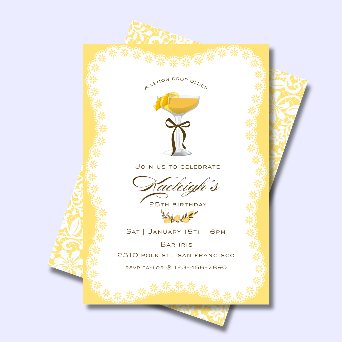 Lace & Lemon Drops Invitation: Editable 5x7 Birthday Invite (Digital Download)