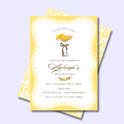 Lace & Lemon Drops Invitation: Editable 5x7 Birthday Invite (Digital Download)