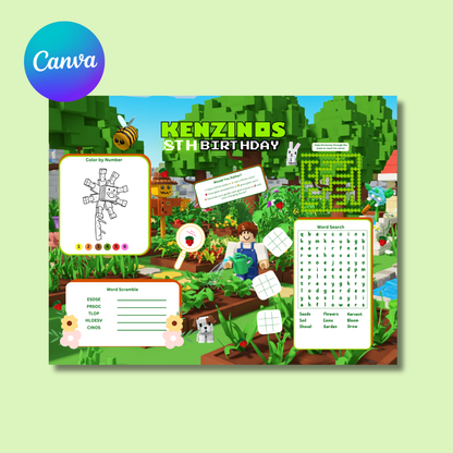 Grow Your Garden Roblox Birthday Activity Placemat In Color
