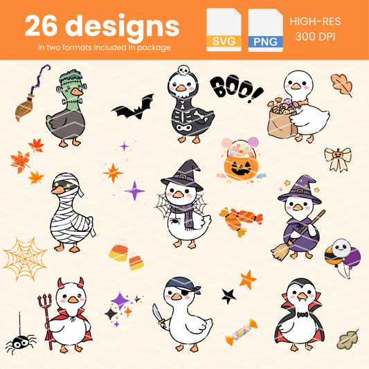 Halloween Geese Clipart Bundle | 26 Cute PNG & SVG Halloween Goose Designs