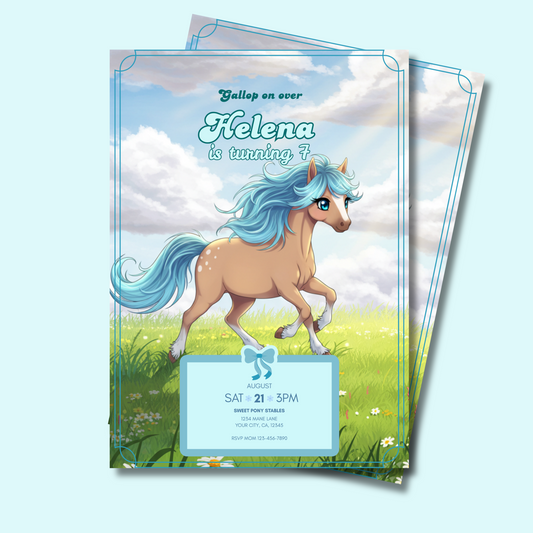 Horse Editable Birthday Invitation, Beautiful Horse Invitation, Cute Gallop on Over Invite, Instant Download 5x7