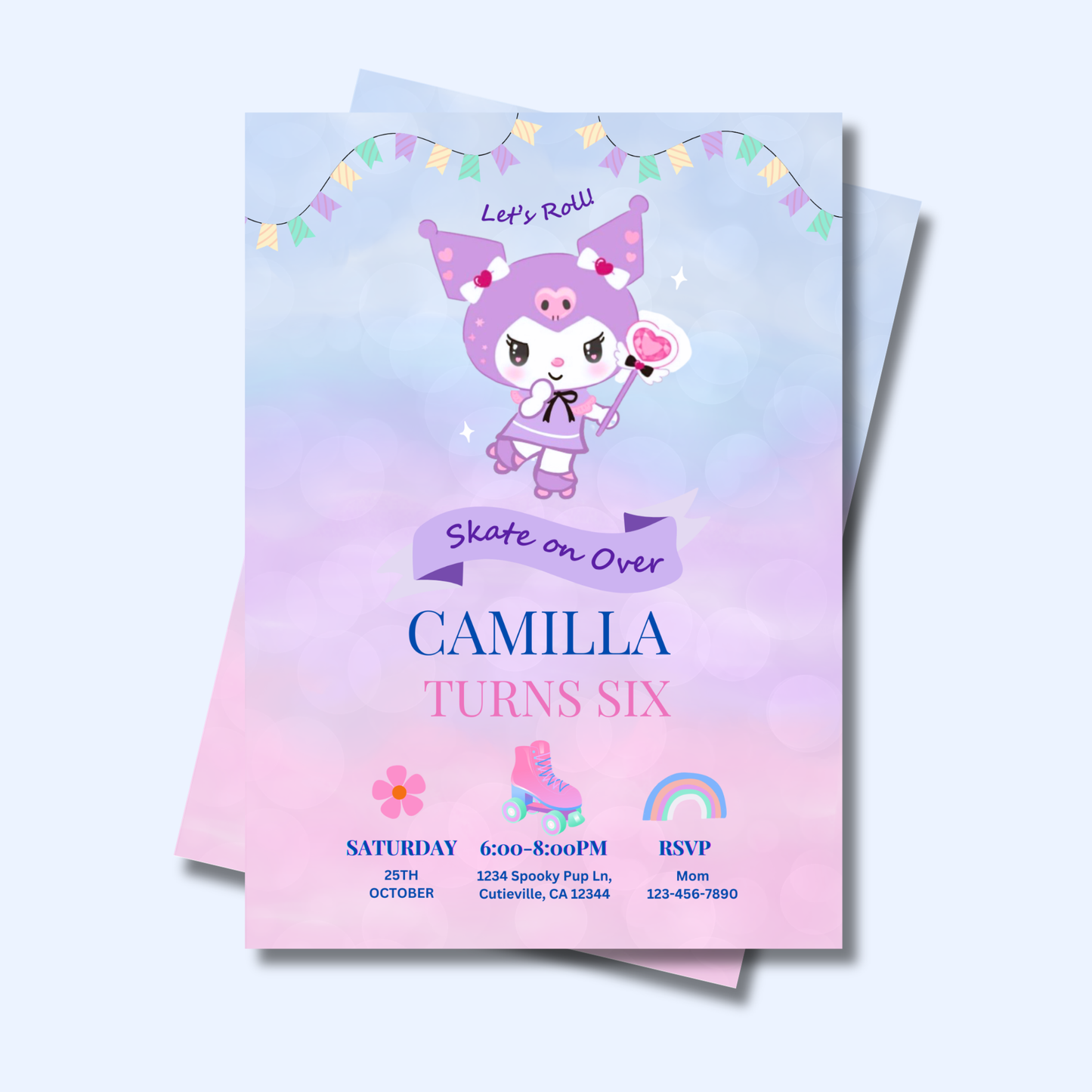 Kuromi Let’s Roll! Roller Skating Birthday Invite Editable | 5x7 | Instant Download