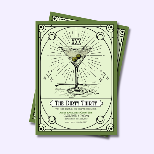 Dirty Thirty Tarot Invitation: 30th Birthday Party, Art Deco Mystical Themed Invite (Digital Download)