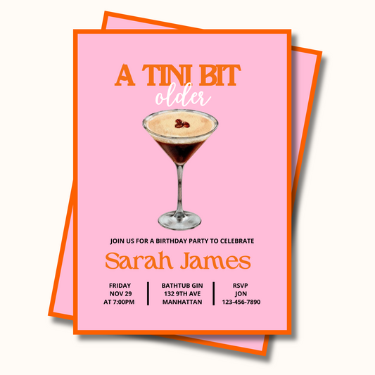 Espresso Martini Invite, A Tini Bit Older Espresso Martini Birthday Invitation Template, Dirty Martini Cocktail Theme, Midcentury Modern Art Print Invite 5x7