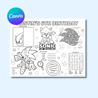 Sonic Editable Activity Placemat Template Black & White