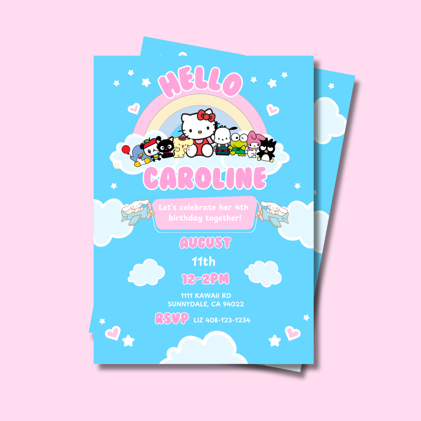 Hello Kitty Birthday Invite Editable, Printable Sanrio Invitation 5x7 Instant Download