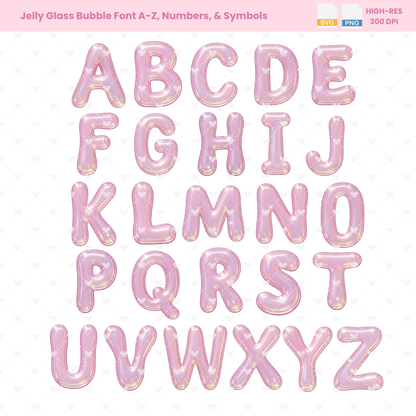 Jelly Glass Letters Clipart Bundle | 40 3D Bubble PNG + SVG Alphabet