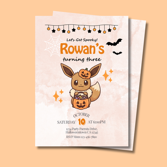 Eevee Halloween Birthday Invitation, Editable Template, Instant Download 5x7