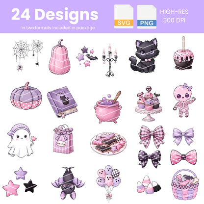 Kawaii Spooky Clipart Bundle | 24 Kawaii Halloween PNG & SVG Digital Files