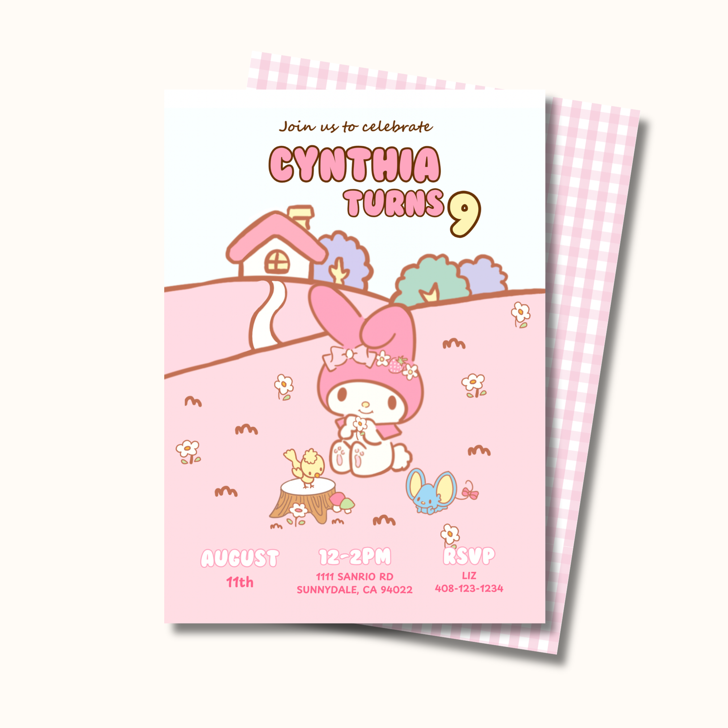 My Melody Birthday Invite Editable, Printable Hello Kitty Sanrio Invitation 5x7 Instant Download