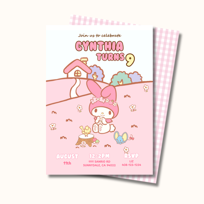 My Melody Birthday Invite Editable, Printable Hello Kitty Sanrio Invitation 5x7 Instant Download