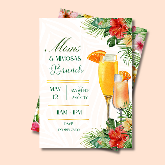 Moms & Mimosas Invite Editable, Mothers Day Celebration Invitation, Mothers Day Brunch Invite, Tropical Mimosa Brunch Party Printable 5x7