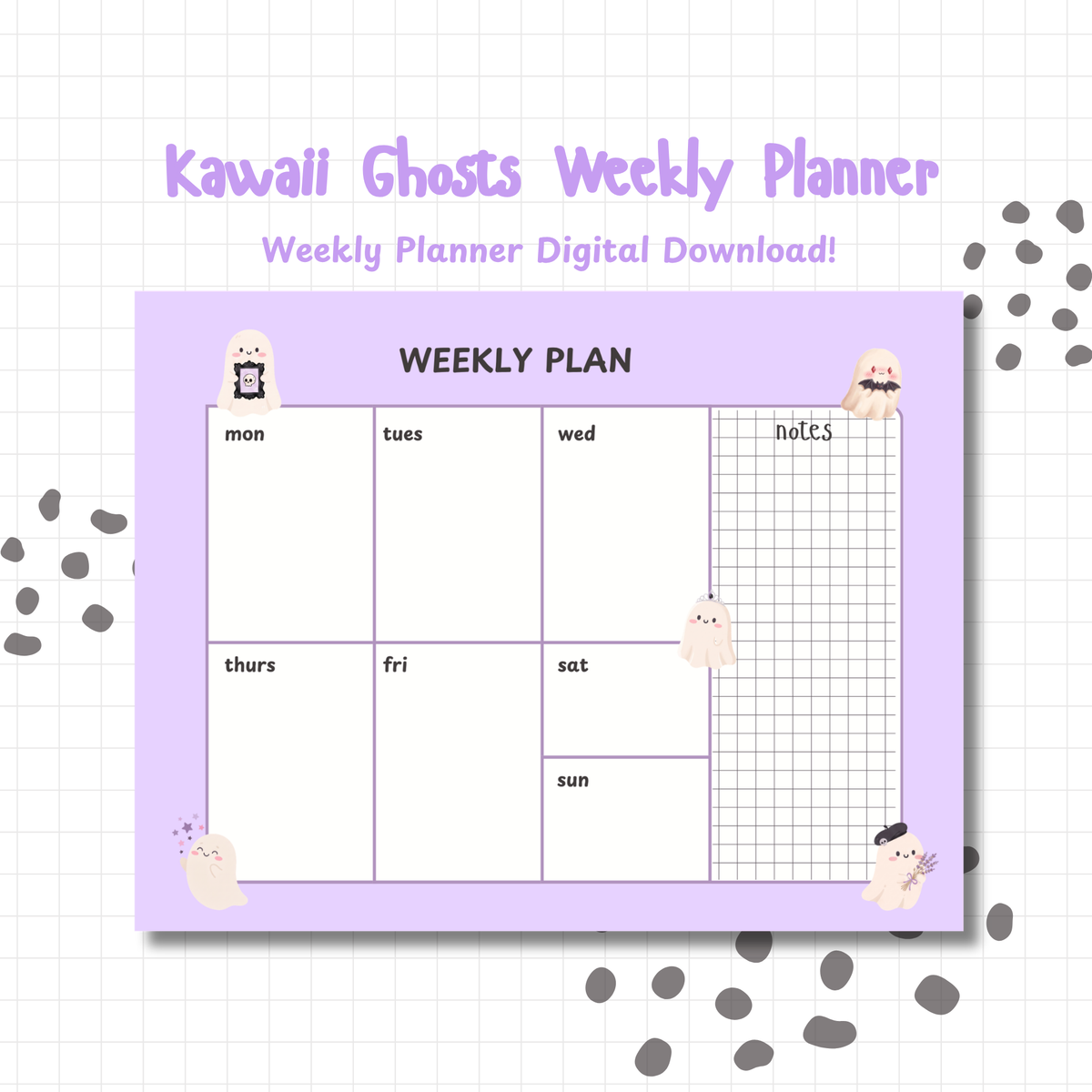 Kawaii Ghosts Weekly Digital Planner | Undated iPad & Printable Weekly Organizer